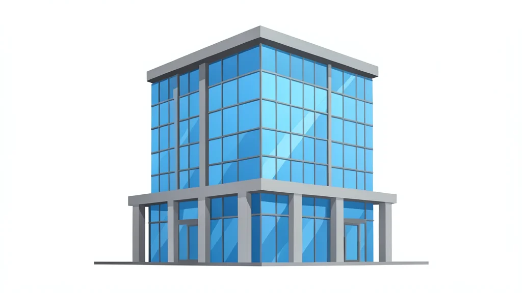 A modern glass office building with a bank facade