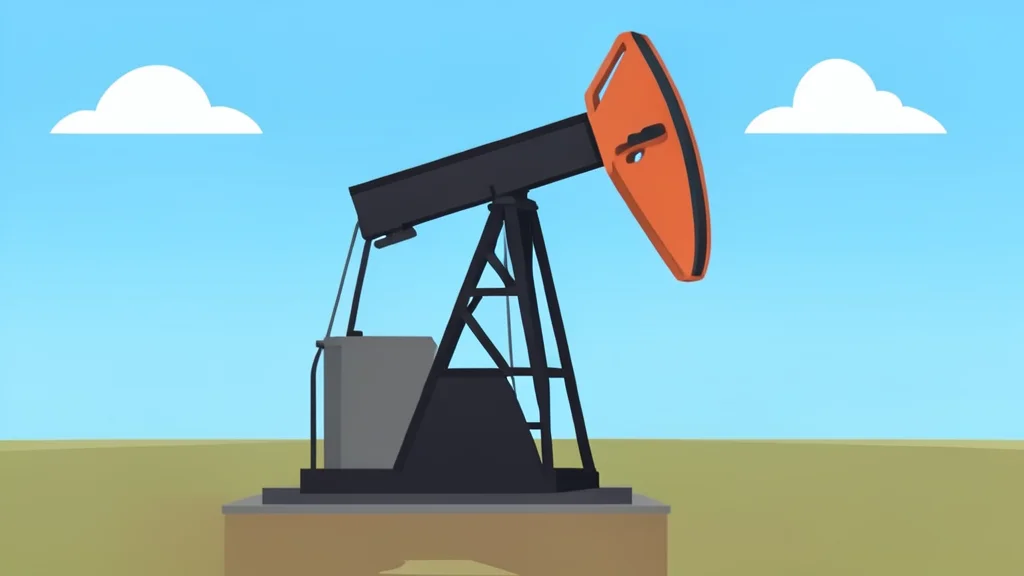 A single industrial oil pumpjack standing in a flat, open landscape under a clear sky