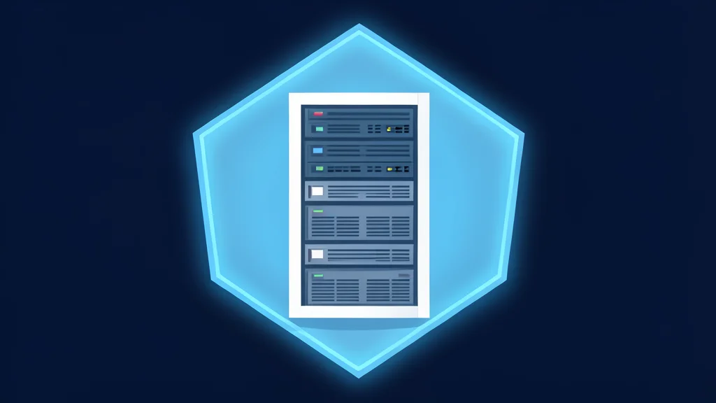A glowing digital shield protecting a server rack