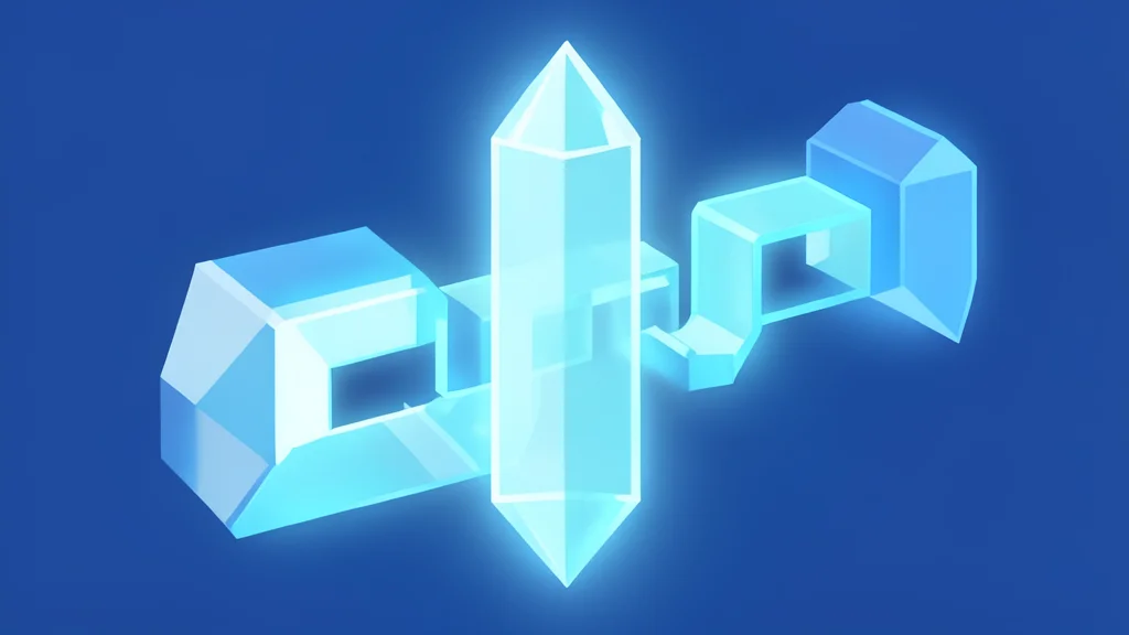 A glowing translucent crystal structure resembling a digital block chain