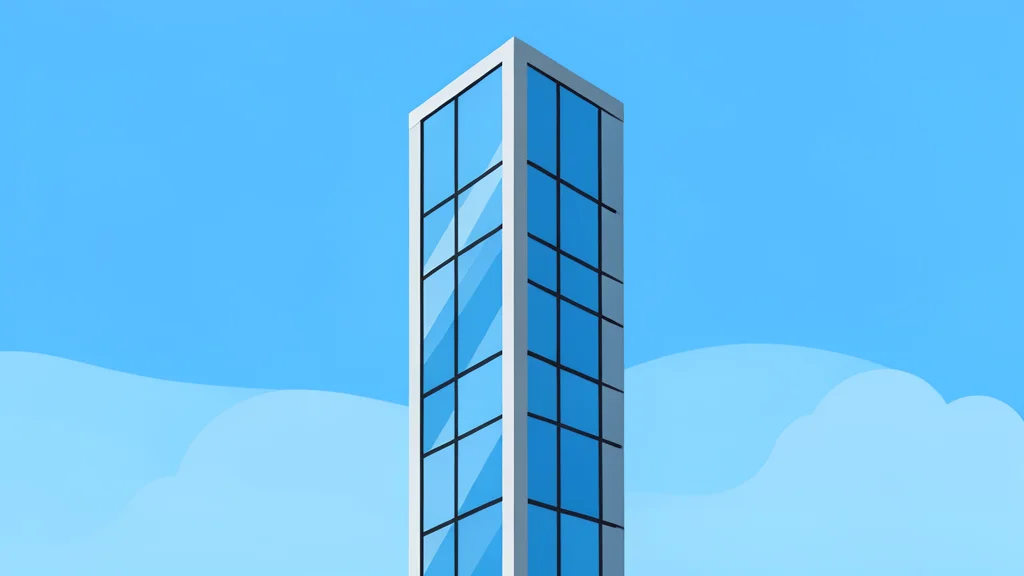 A modern glass skyscraper reflecting a clear blue sky