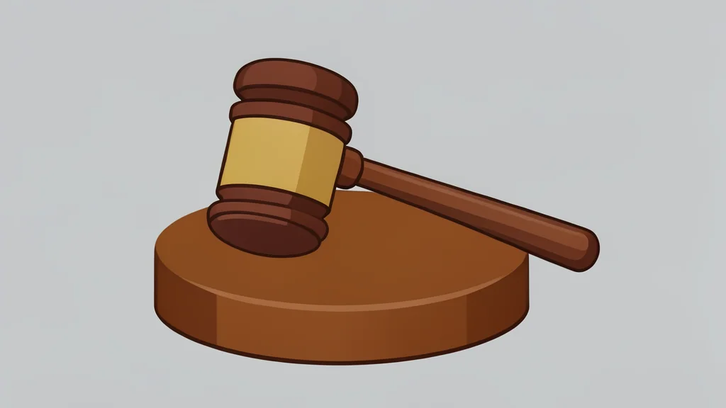 A wooden gavel resting on a sound block in a minimalist courtroom setting