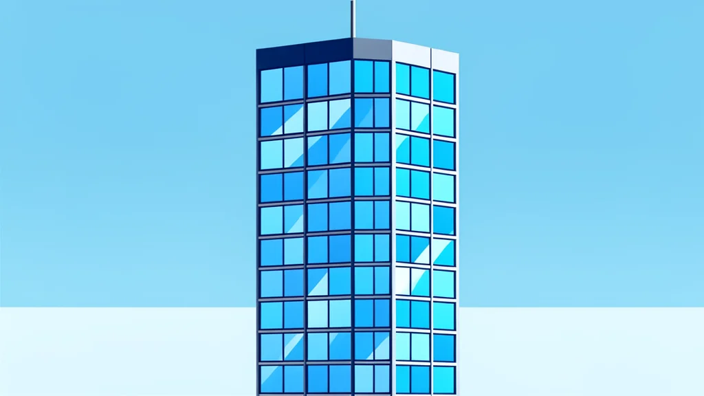 A modern glass skyscraper with a grid of windows reflecting the sky