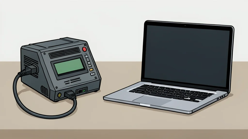 A digital forensic device connected to a laptop via a cable