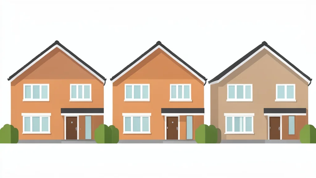 A row of semi-detached houses with brick facades and pitched roofs