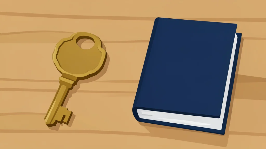 A set of brass house keys resting on a wooden table next to a closed book.
