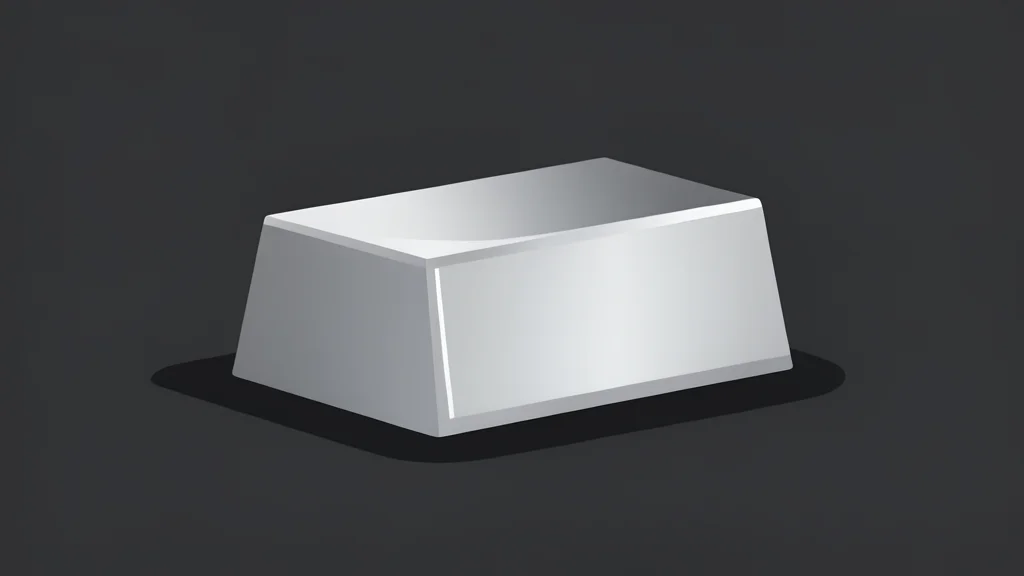 A polished ingot of silver metal resting on a dark surface