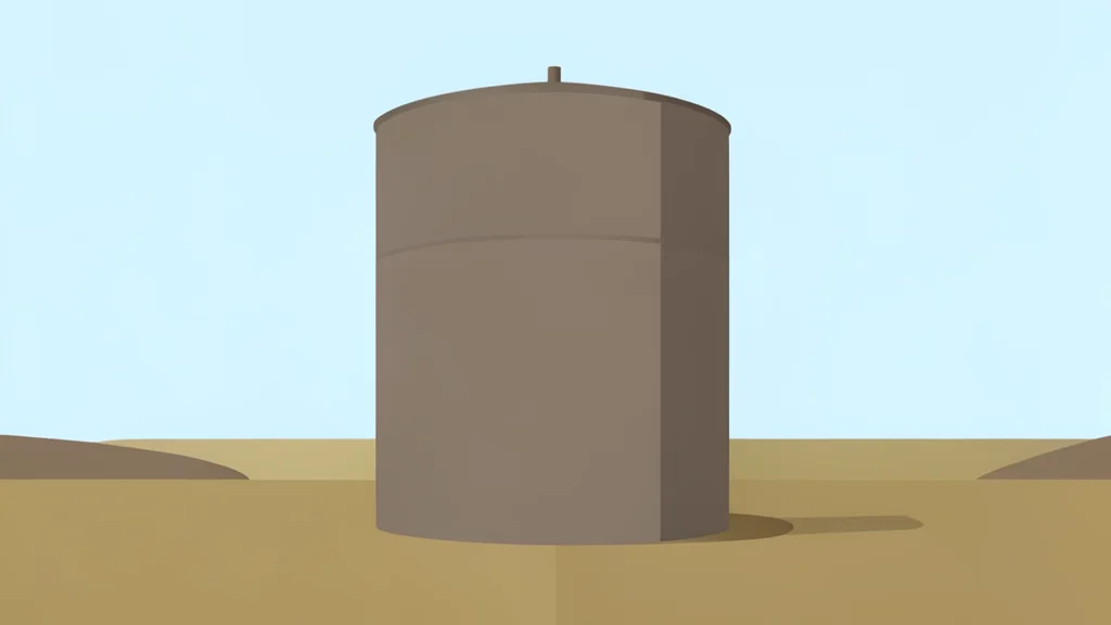 A large industrial fuel storage tank standing in an open field