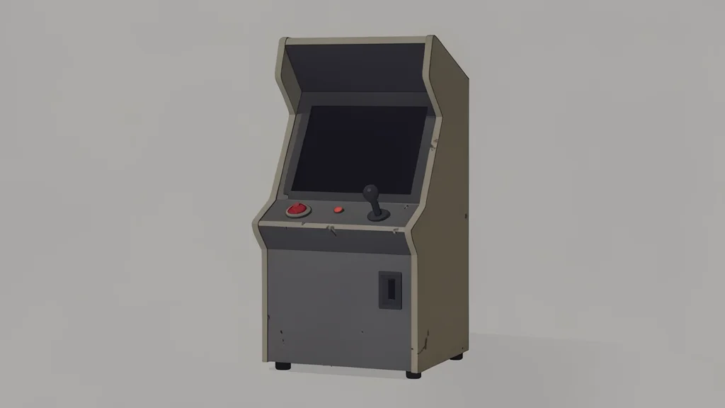 A dusty, abandoned arcade cabinet with a dark screen and a single joystick