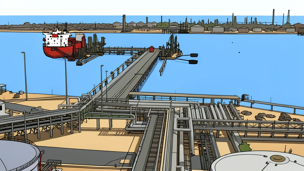 A long industrial pipeline stretches across a flat desert landscape under a clear sky.
