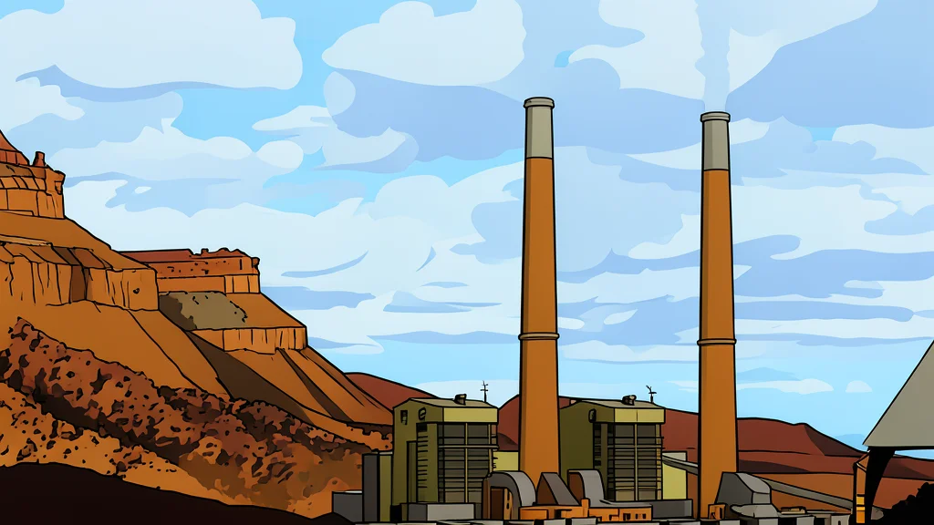 A large industrial cooling tower standing against a clear sky