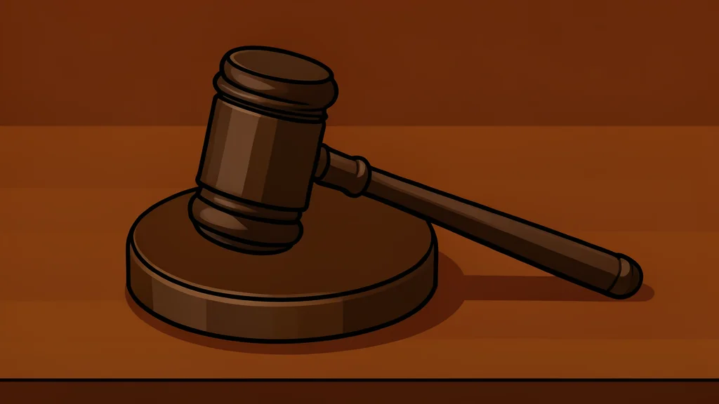A wooden gavel resting on a polished desk surface