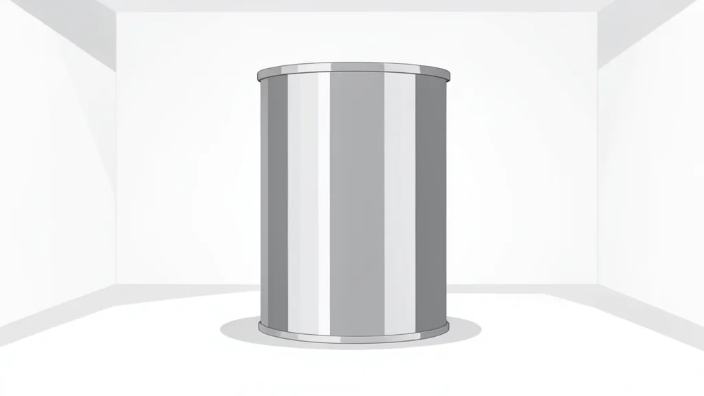 A large, cylindrical metal container standing in a sterile white laboratory room