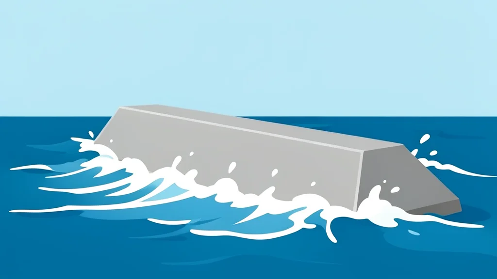 A concrete breakwater barrier in the sea with waves crashing against it