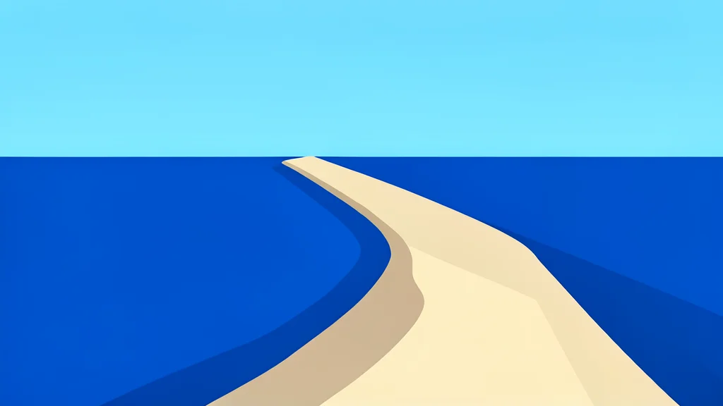 A long stretch of sandy coastline meeting deep blue ocean water under a clear sky