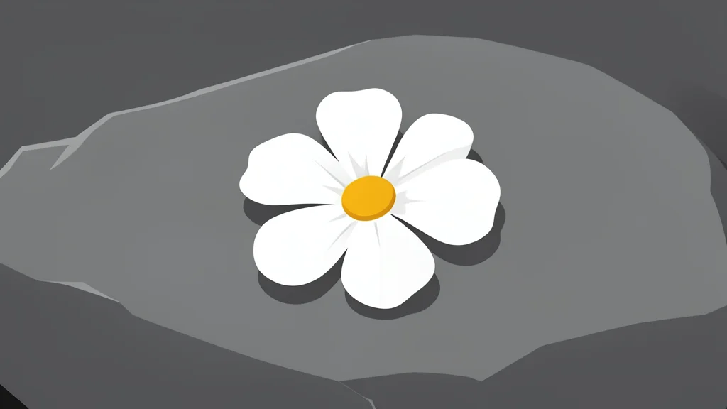 A single white flower resting on a rough stone surface