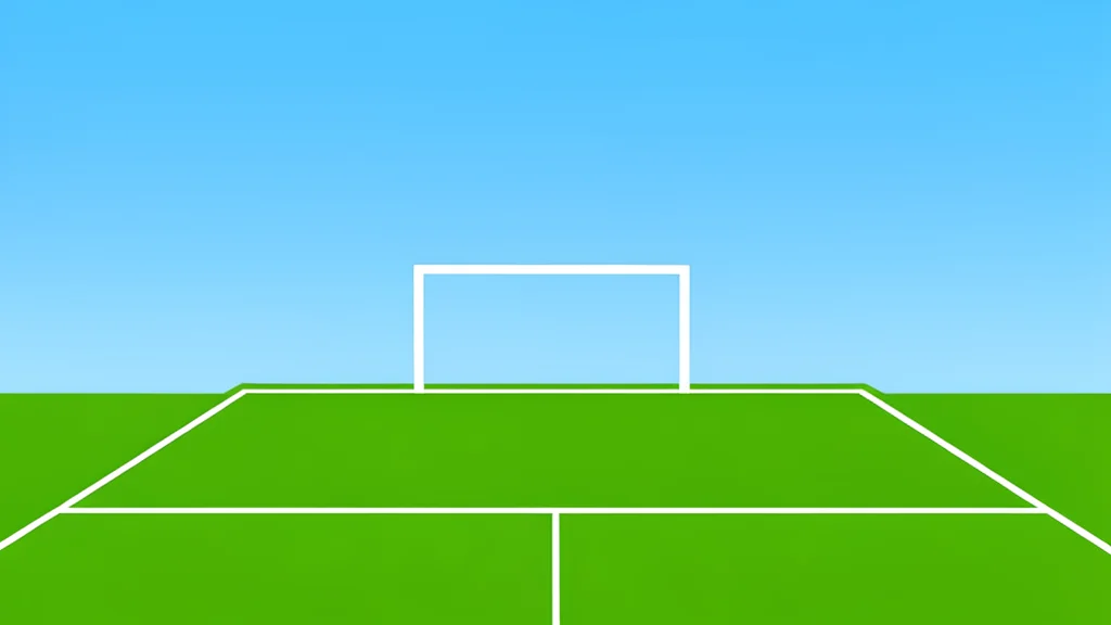 A grassy sports field with white boundary lines and goalposts under a clear sky