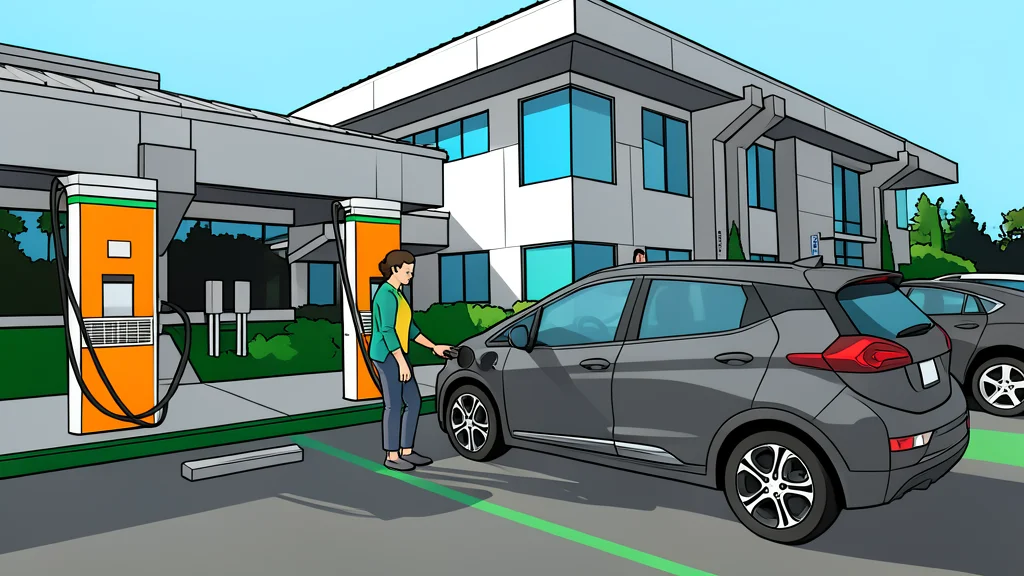 A row of electric vehicle charging stations standing in a parking lot