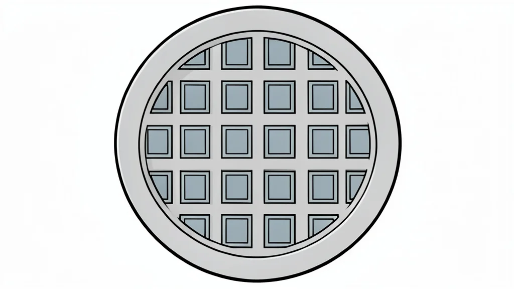 A detailed vector illustration of a silicon wafer featuring a precise grid of square microchips.