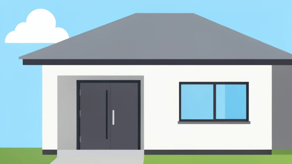 A modern suburban house exterior with a front door and windows