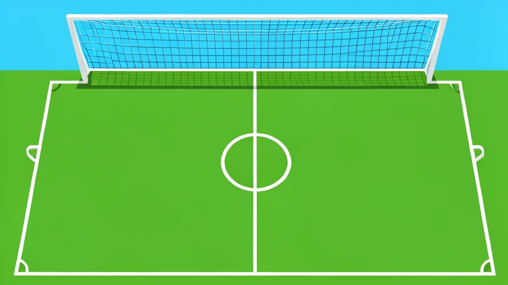 A grass football pitch with white boundary lines and a goal net in the background