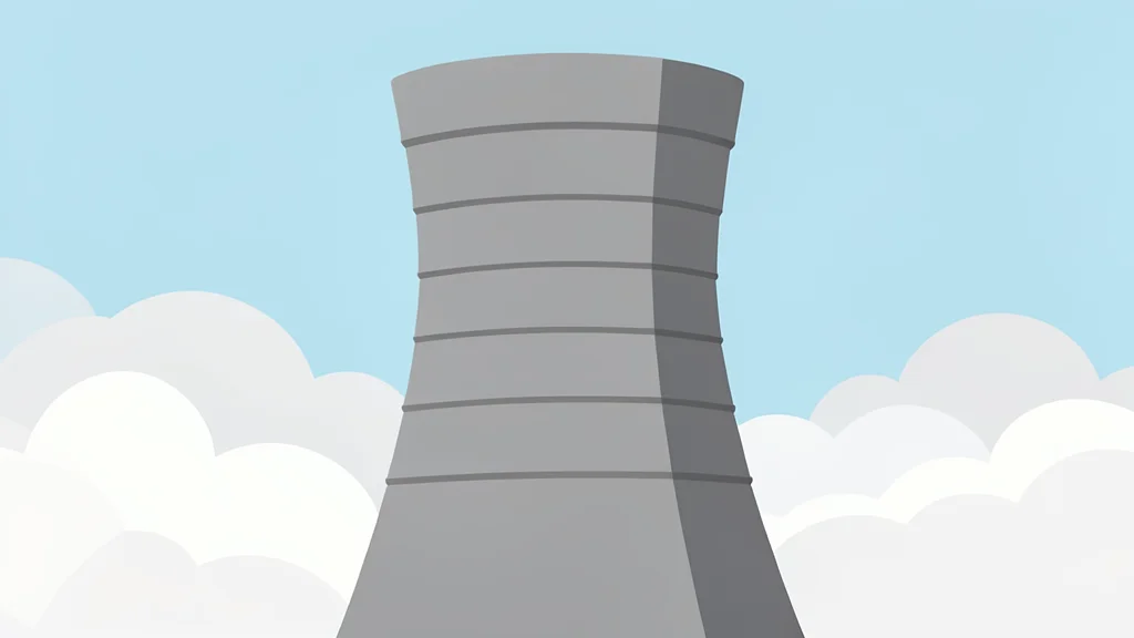A large industrial cooling tower structure standing against a cloudy sky