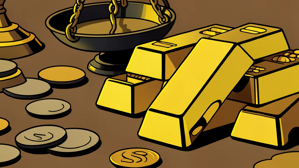 A stack of shiny gold bars and a silver ingot resting on a dark surface