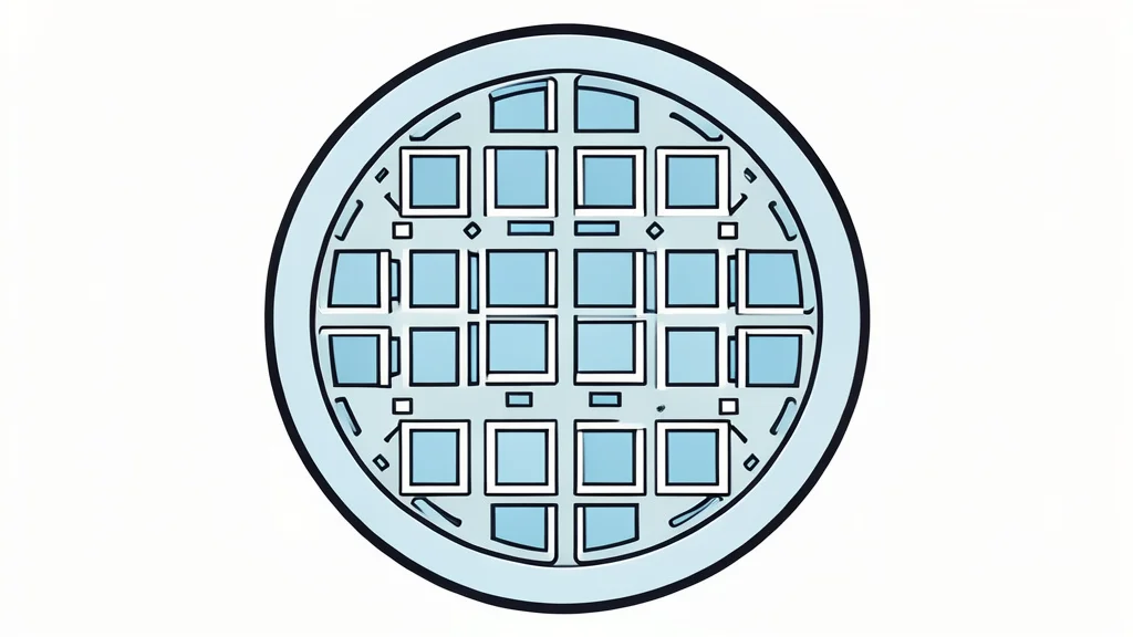 A close-up view of a silicon wafer with a grid of square integrated circuits