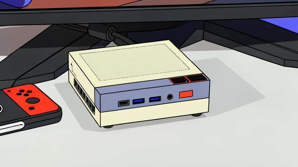 A compact, box-shaped computer with a retro-styled exterior design sitting on a desk