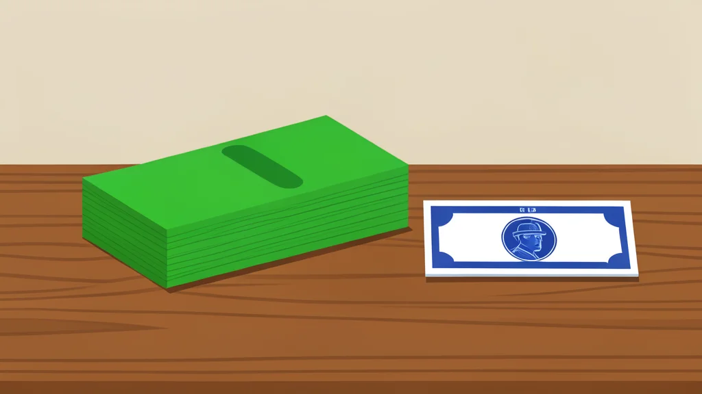 A stack of Indian rupee banknotes resting on a wooden desk next to a single US dollar bill