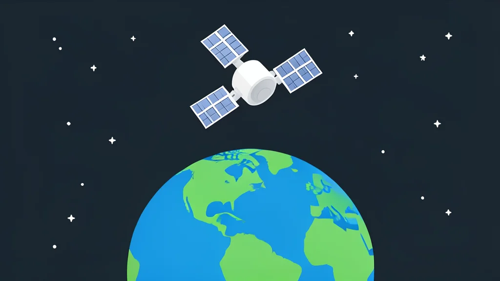 A small satellite orbiting high above the Earth's atmosphere against a backdrop of stars
