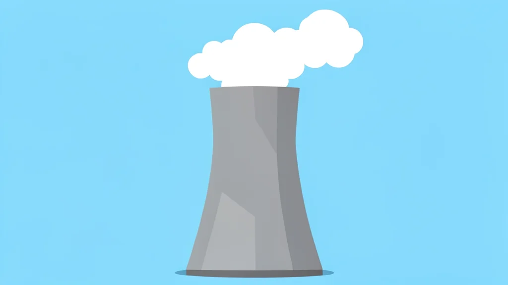 A large industrial cooling tower with steam rising from the top against a clear sky