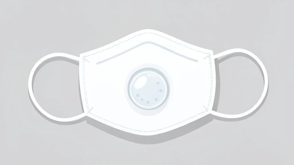 A white medical mask with a clear valve and elastic straps resting on a clean surface