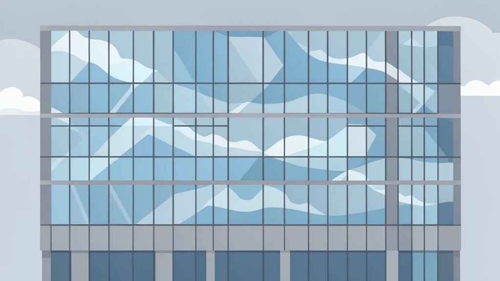 A modern glass office building facade reflecting a cloudy sky