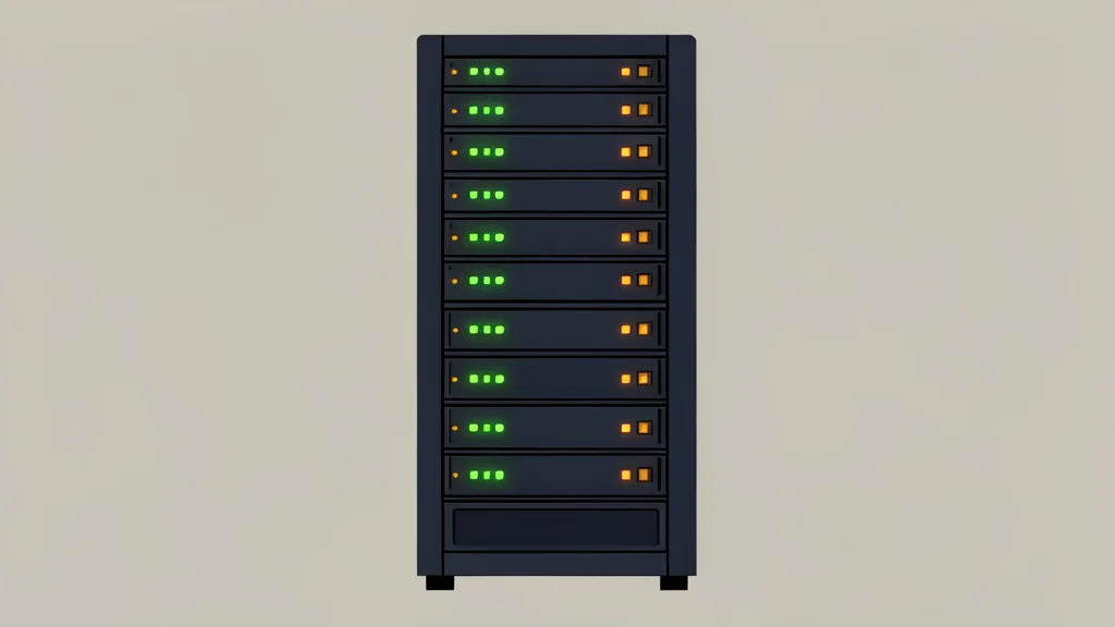 A server rack in a data center with blinking status lights