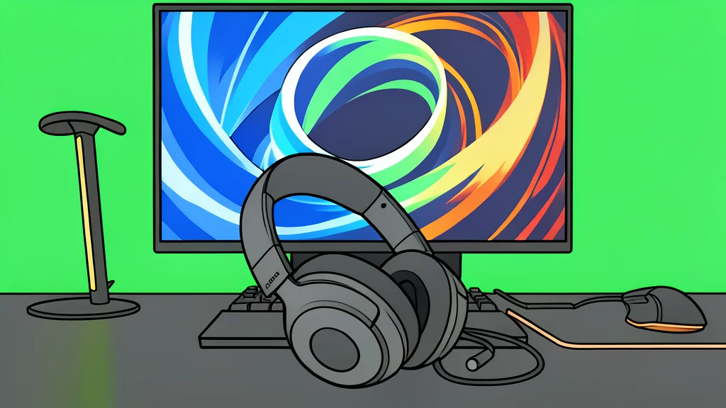 A black over-ear gaming headset with glowing red accents resting on a dark desk surface