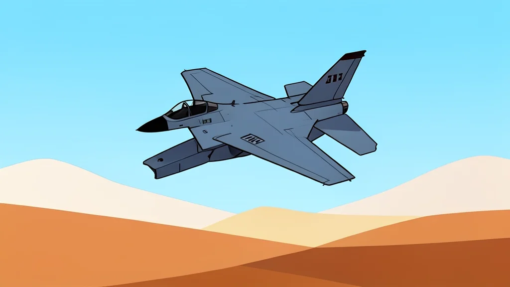 A fighter jet flying over a desert landscape