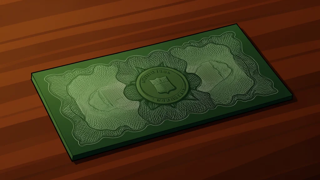 A neat stack of gold coins sits beside a stylized digital currency symbol on a flat surface.
