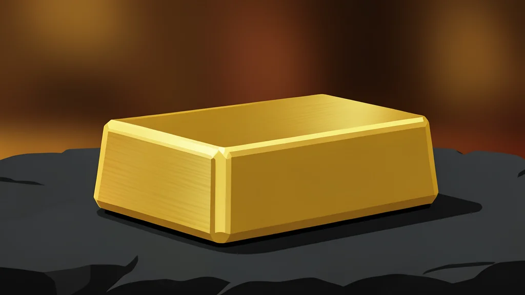 A polished gold bar resting on a dark wooden surface