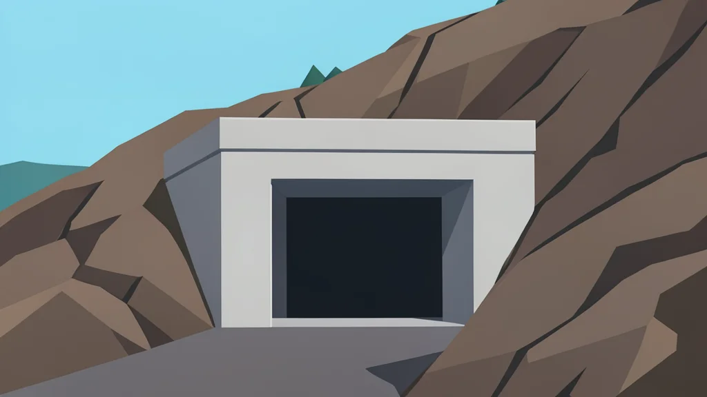 A concrete bunker entrance set into a rocky hillside