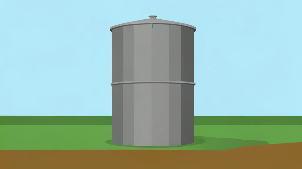 A large industrial gas storage tank standing alone in an open field