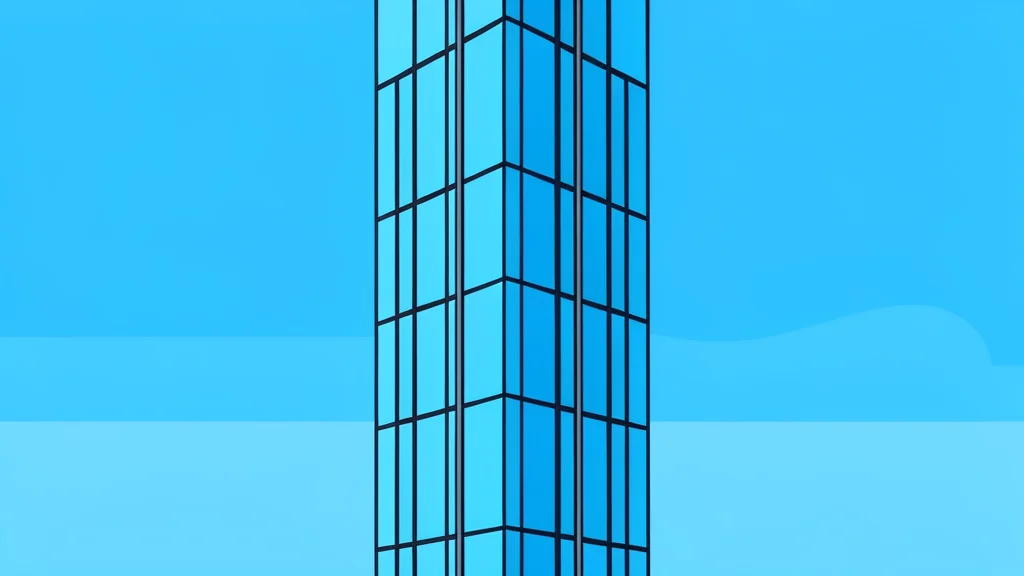A modern glass skyscraper facade reflecting a clear blue sky