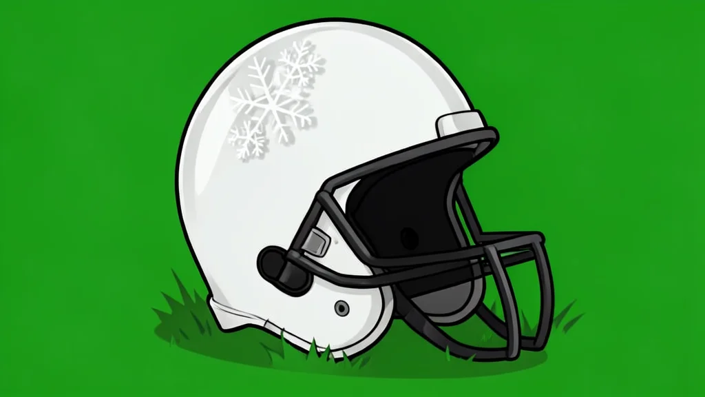 A green football field with white yard lines stretching into the distance under stadium lights