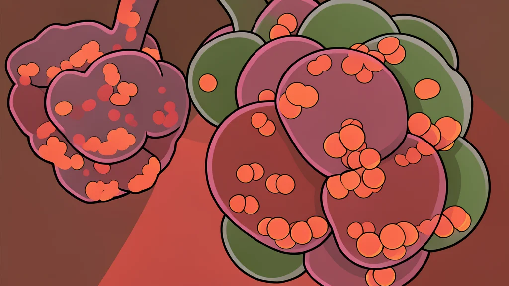 A cluster of translucent, spherical molecules floating in a sterile, white laboratory environment