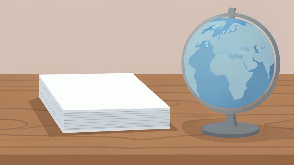 A stack of physical government bond certificates resting on a wooden desk next to a globe