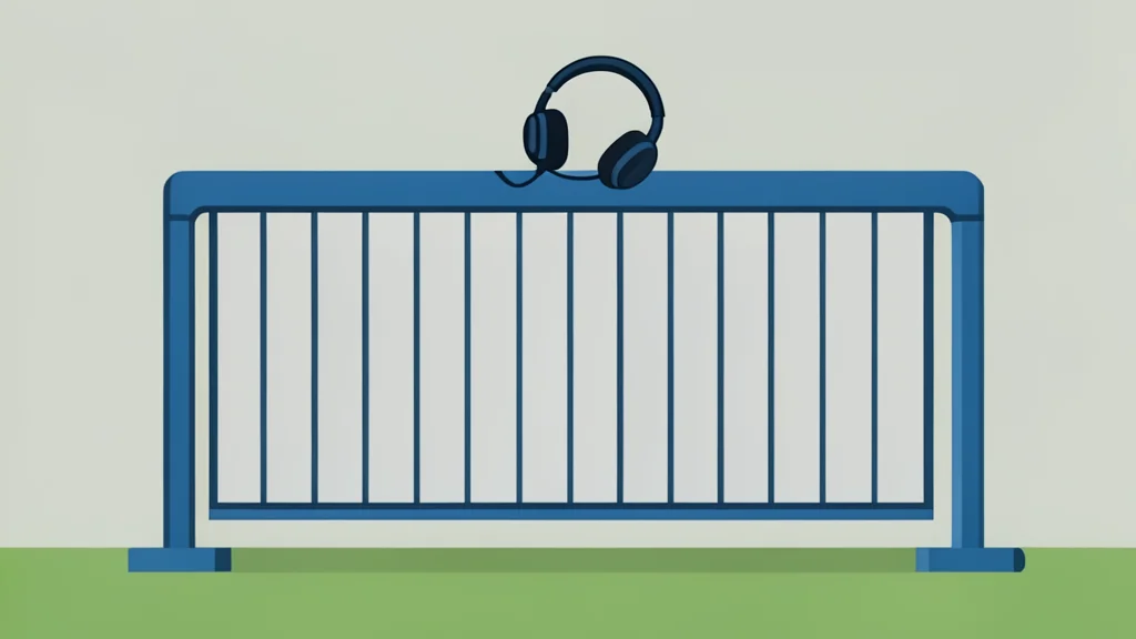 A football sideline barrier with a headset resting on the top rail