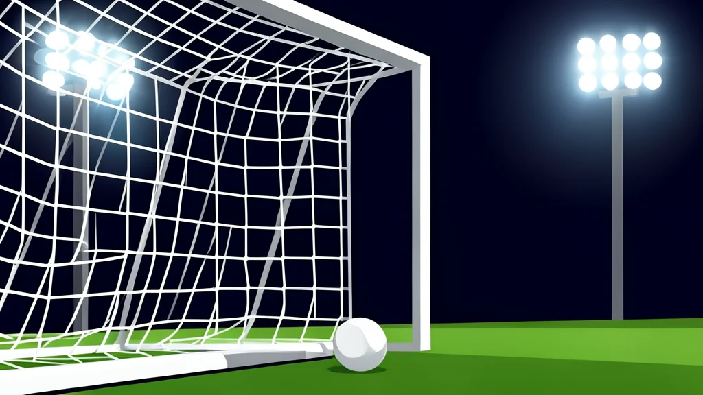 A grass football pitch with white boundary lines and a goal net in the background
