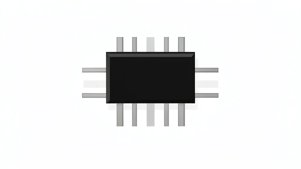 A close-up view of a small, black rectangular electronic component with metallic pins, resting on a clean white surface.