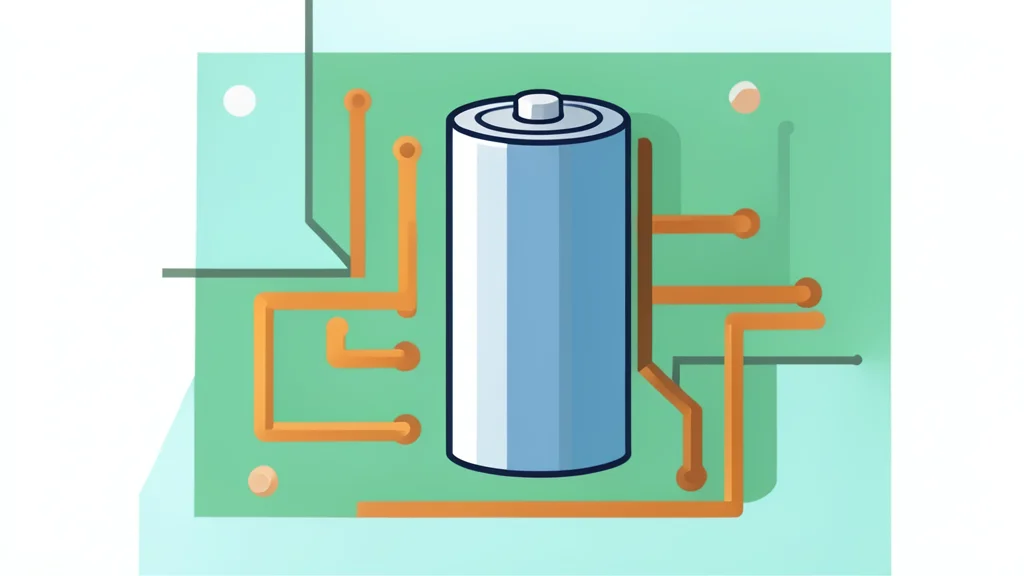 A close-up of a cylindrical battery cell connected to a circuit board with copper traces