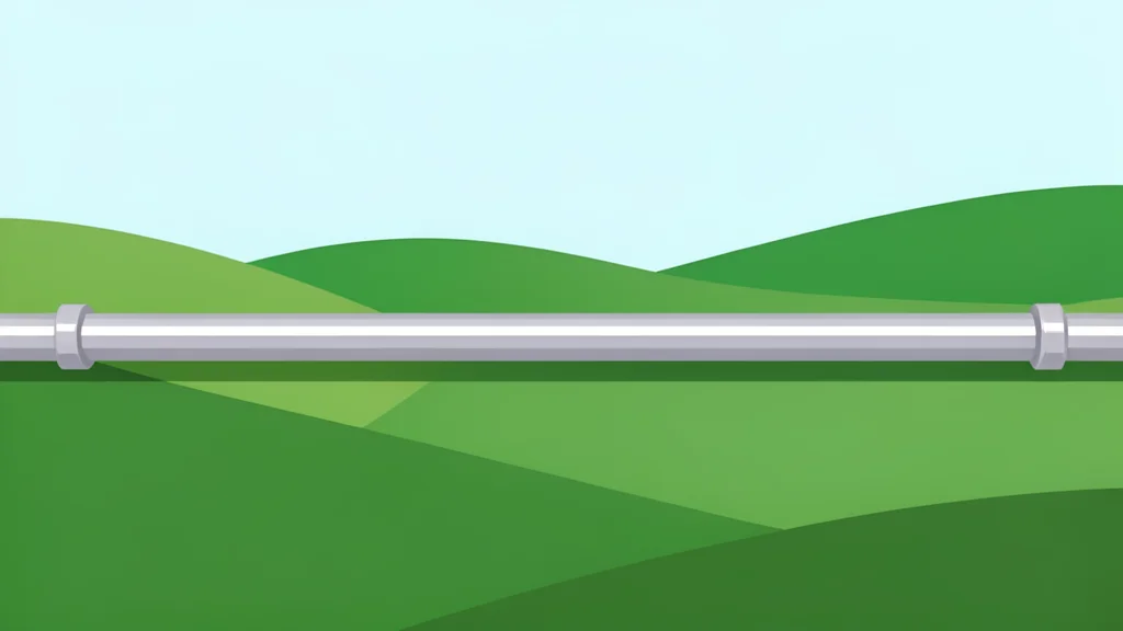 A long, silver gas pipeline stretching across a green, rolling landscape
